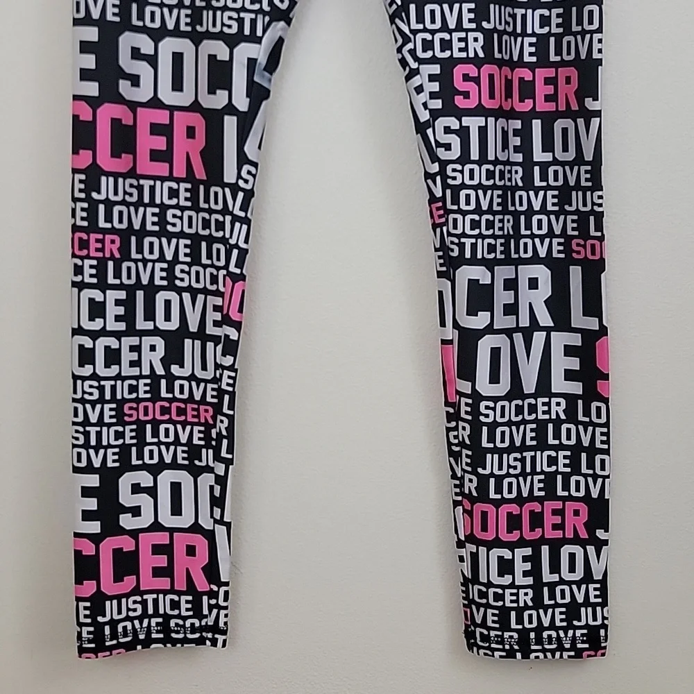 Justice Black, Pink & Silver Soccer Print Leggings Girls Youth 18